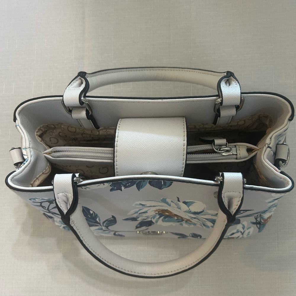 GUESS Floral Satchel in Blue and Cream - Picture 5 of 8
